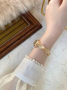1件女款金/綠色錶盤極簡風新款小錶盤優雅時尚百搭石英手錶，適合日常配戴 - 白色 - 查看 3