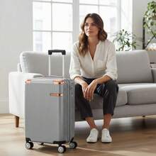 10kg Standard ANAC Travel Suitcase With 360° Removable, Expandable, Rigid, Lightweight, Durable, Premium ABS, Small Executive Carry-On Luggage, Sturdy, Reinforced, Silent Wheels, YGM Suitcases, Colors: Black, Blue, Pink, Gold, Silver, Beige - Bạc - Xem 3