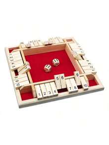 一套木制棋盘游戏，经典四面翻牌数字象棋游戏，适合2-4人玩，简单有趣的家庭聚会游戏，适合成人桌面游戏，万圣节、圣诞节礼物