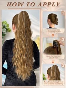 爪形马尾辫接发配件 26 英寸勃艮第自然波浪耐热纤维合成马尾辫发片，适合女性圣诞节、万圣节派对和日常使用 - 彩色 - 查看 9