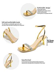 Tocuri înalte pentru femei, pantofi cu vârf pătrat placați cu aur, la modă și eleganți, cu ornamente de cristal, potriviți pentru petreceri, banchete și ocazii în aer liber, toamnă/primăvară, tocuri tip pisoi - Aur - Vizualizare 7