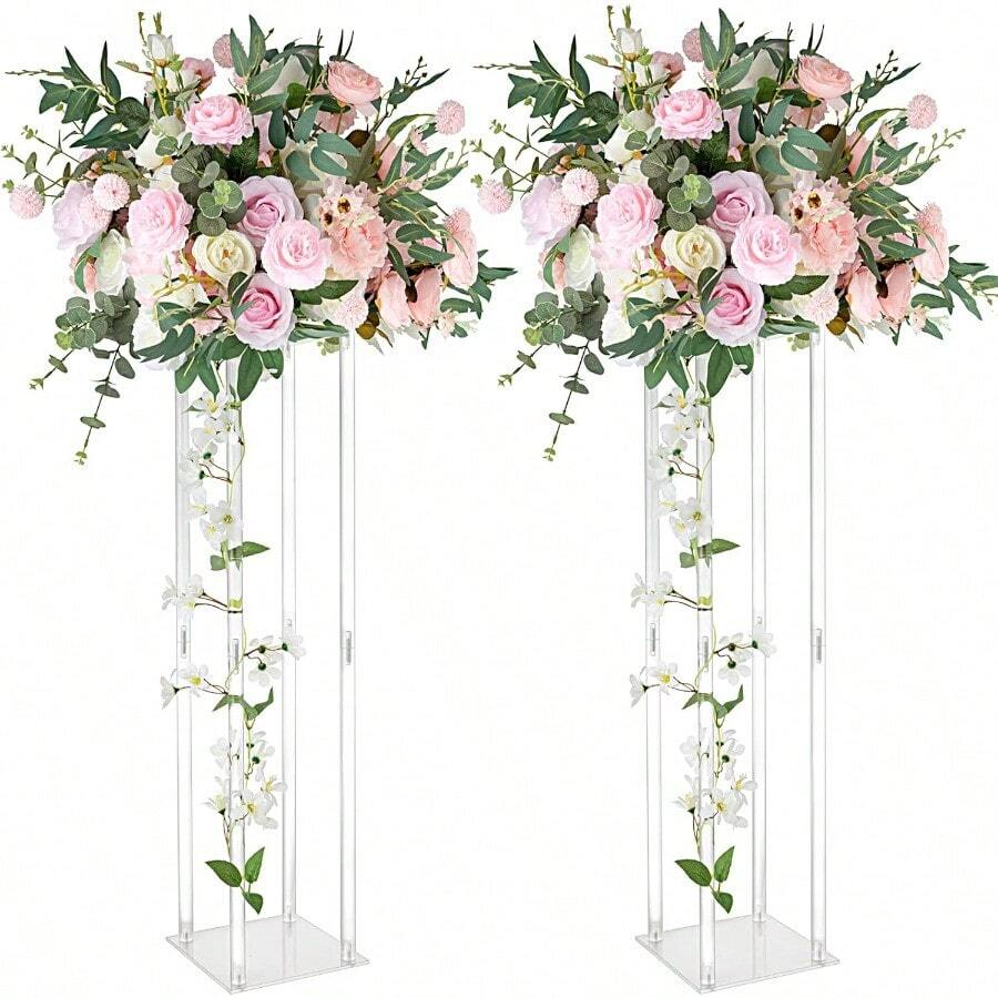 2 Pcs Clear Acrylic Vases Wedding Centerpieces For Tables 31.5in Flowers Risers For Display Column Flower Arrangement Stand For Wedding Party Home Decor With Elegant Transparent Design And Stable Base For Various Floral Arrangements - Clear - View 1