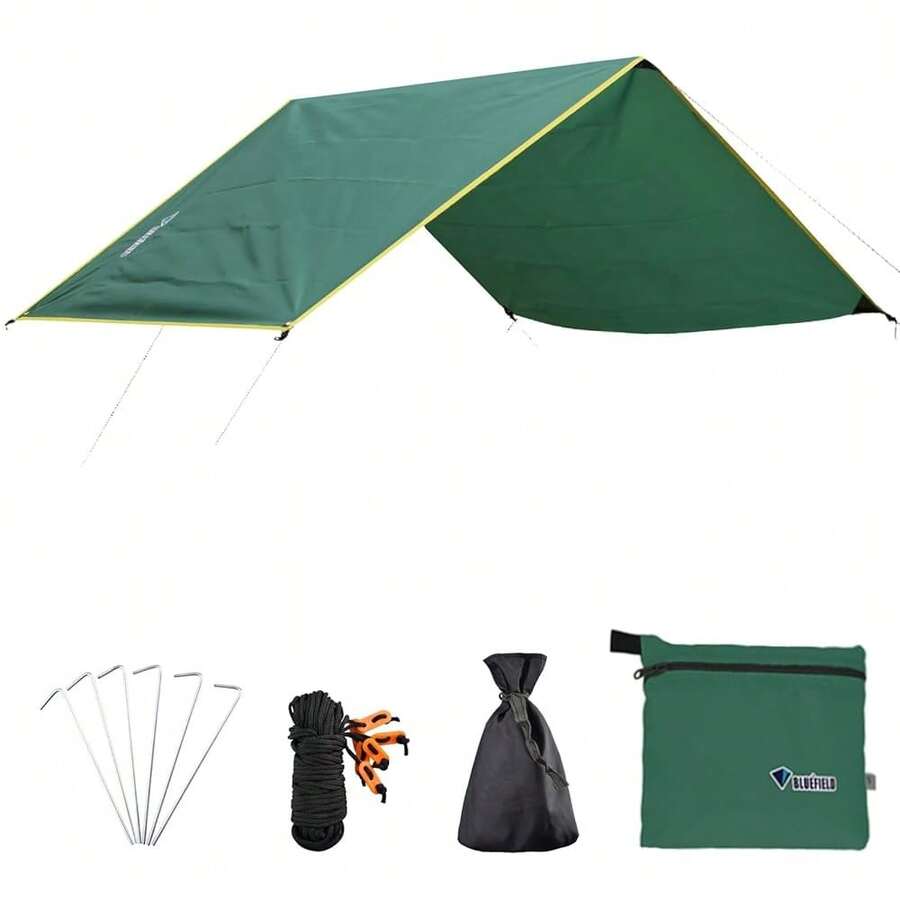 Hammock Camping Tarp Rain Fly, Waterproof Tent Shelter Awning Sunshade Cloth Picnic Mat For Outdoor HiFKing Beach BackpacFKing - Included Guy Lines & Stakes{Inchcolor_nameinch:Inch#02Greeninch,Inchsize_nameinch:Inch4.9x7.2ftinch} - #02Xanh lá cây - Xem 1