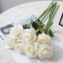 7 lebensechte künstliche Rosen mit grünen Blättern - realistische Hochzeits-/Valentinstags-/Jahrestags-/Erntedankdekoration - Tisch-Mittelstück für Innen/Außen, bogenförmig, wartungsfrei, stabiler und robuster Stiel - lose Kunstblumen für DIY Blumenarrangements (Behälter nicht enthalten) - elegante und realistische Präsentation - Verschiedenfarbig - Übersicht 12