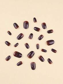 24pcs Brown Nails Press On White Polka Dot False Nails Short Fake Nails Oval Shape Press On Nails Manicure Set Includes 1sheet Adhesive Tabs & 1pc Mini File Perfect For Everyday Wear, Christmas Decoration, For Holiday, Party, Nails Press On, Christmas & New Year Nails, Elegant & Fashion Fairy Nails - 彩色 - 查看 2