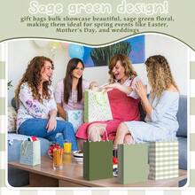 D24 Pcs Sage Green Gingham Party Plies Gift Bags With Handles Scallop Kraft Paper Treat Goodie Party Favor Bags For Baby Shower Birthday Wedding Decor Sage Green - 鼠尾草綠 - 查看 3
