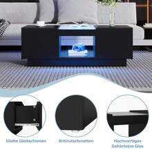Black Coffee Table 100x50x35.5 Cm – With Glass Top, LED Lighting, App Control, 2 Drawers And 1 Open Compartment - Black - View 5