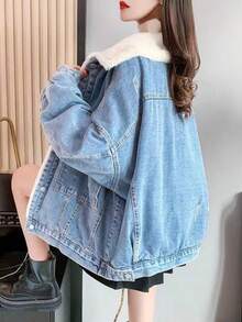 Women Denim Jackets & Coats - Navy Blue - View 2