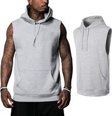 Sudadera con Capucha de Manga Corta para Hombre, Sudadera Deportiva con Bolsillo sin Mangas, cómoda y Transpirable