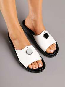 Metallic Accent Platform Slides - Casual Summer Women's Shoes - White - View 4