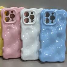 A 3D Personalized Water Wave Pattern Phone Case Suitable For IPhon16 15 14 Plus 16 15 14 13 Pro /Pro Max Glossy Bubble Case With A Wavy Edge Design, Featuring A Minimalist Style Unique Shape - 粉色 - 查看 7
