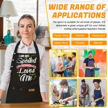 A Fun I'Not Spoiled, My Husband Just Loves Me Chef Apron With Adjustable Tie And 2 Pockets - Suitable Women And Men And Kitchen Apron Cooking, Baking, BBQ Cute Couple - Durable Polyester Material With Heart Design And Playful Message Suitable Women's Kitchen Apron Suitable Men's Kitchen Apron With Pockets Suitable Cooking Funny Apron - Black - View 7