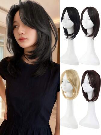 Clips para el cabello de mujer, Clips de flequillo sintético 3D, de 14 pulgadas para pérdida de cabello /cabello fino/uso diario en negro y marrón