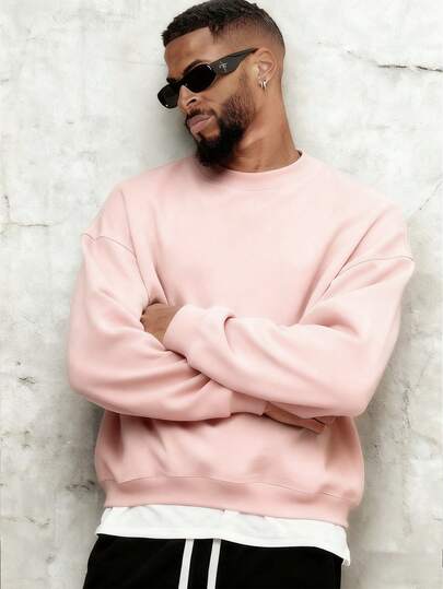 男士休闲运动衫 - 纯色、长袖、针织面料、H 型、适合徒步和户外活动、涤纶、圆领、运动风格上衣，适合秋冬季