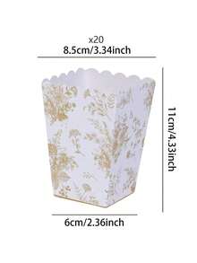 10个/20个金色花卉爆米花盒，扇形迷你纸质爆米花盒，开口纸板爆米花容器，金色花卉派对礼品，适合电影之夜装饰、新娘送礼会礼物和其他派对用品 - 金色 - 查看 8