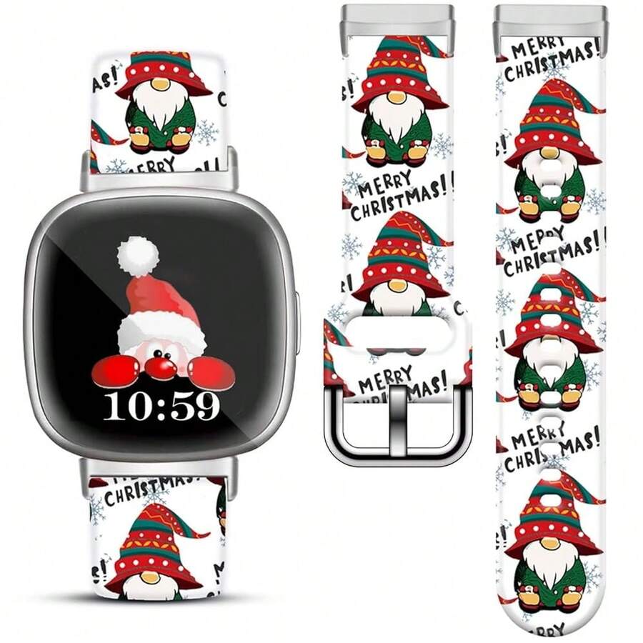 Compatible con la correa del reloj Fitbit Versa 3, Versa 4, Sense, Sense 2, Correa de repuesto de silicona con patrón navideño {color_name: Feliz Navidad Gnomo 1, size_name: Para Versa4/Versa3/Sense2/Sense - Feliz Navidad Gno 1me - Ver 1