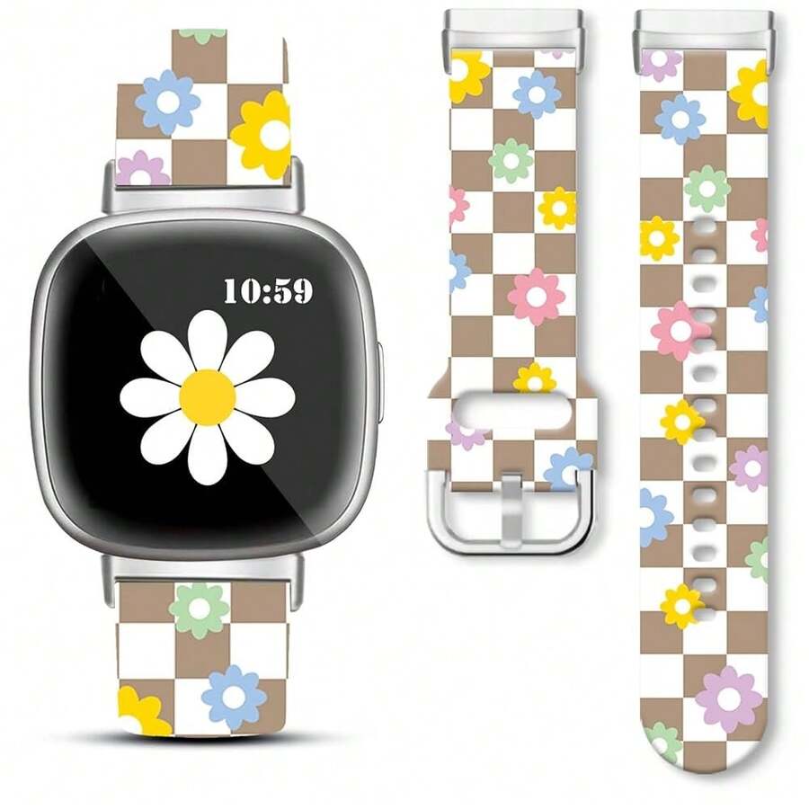 Compatible With Watch Band Fitbit Versa 3, Versa 4, Sense, Sense 2, Holiday Pattern Silicone Replacement Strap{Inchcolor_nameinch:InchBrownandWhiteCheckeredinch,Inchsize_nameinch:InchForVersa4/Versa3/Sense2/Senseinch} - BrownandWhiteCheckered - View 1