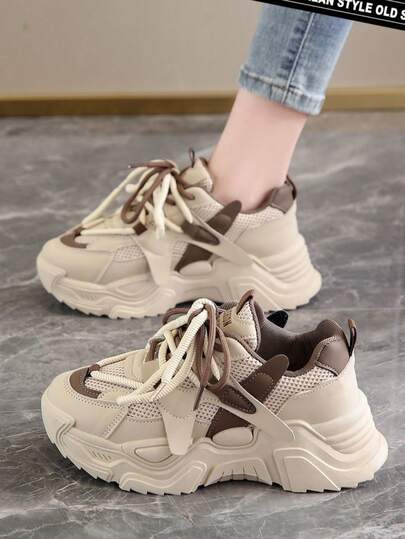 Unisex Chunky Sneakers, Breathable Mesh Upper, Thick Sole, Casual Sports Shoes For Spring, Summer, Autumn, Winter