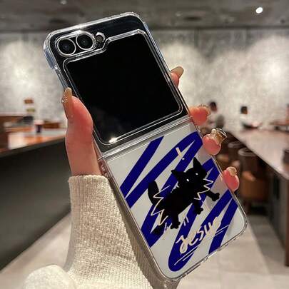 Transparente dünne Handyhülle mit blauem Graffiti-Schwarze-Katze-Design, kompatibel mit Samsung Galaxy Z Flip6/Z Flip3/Z Flip4/Z Flip5/Z Faltbare Handy