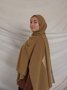 1 peça de hijab feminino de cor sólida, abaya feminina básica, lenço de cabeça clássico de cor sólida, turbante. - Lama de fogo amarela - Ver 2
