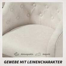 HOMCOM Home Office Chair, Swivel Desk Chair, Height-Adjustable Office Chair With Rocking Function, Linen Look, Vanity Chair For Bedroom, Study, Beige - White - View 7