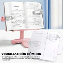 ¡RecomendadoAtril para Libros Multifuncional, Soporte para Libros para Lectura, Atril para Partituras, Porta para Libros Cocina con Clips Elásticos para Páginas para Partitura de (Blanco)¡Top de Temporada - ROSA - Ver 3