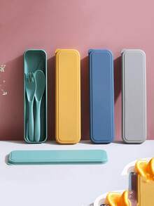 1个便携式餐具袋，盒装餐具收纳袋，旅行打包收纳盒，野餐叉勺刀袋，便携式不锈钢餐具套装袋，旅行和外出就餐的理想之选！旅行配件。（不含餐具） - 彩色 - 查看 10