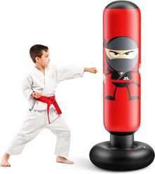 Saco de Arena Hinchable para niños,Saco de Boxeo Plegable y reabrible,Adecuado para Karate,Taekwondo,como Regalo para niños y niñas - rojinegro - Ver 9