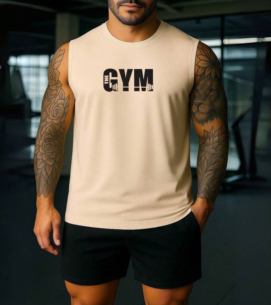 Men's Tank Top Basic Workout/Gym Top - 米色 - 查看 1