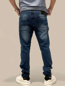 Men's Slim Fit Premium Denim Jeans With Elastane Lycra - 卡普里藍 - 查看 4