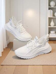 Breathable Mesh Sneakers] Lightweight Breathable Mesh Sneakers - Non-Slip EVA Sole, Comfortable Ankle Support, Lace-Up Low-Top Running & Tennis Shoes For Men And Women, Retro Style, All-Season Wear, Fitness Wear - trắng - Xem 2