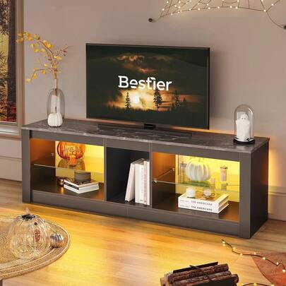 LED TV Stand With RGB Lighting, 55" Media Console For Up To 60" Televisions