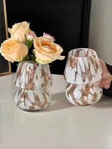 1pc Mushroom Shaped Tie Dye Glass Mini Vase, Cute Ins Style Desktop Fresh Flower Vase Decor, Suitable For Dining Room, Living Room, Bedroom, Balcony - Multicolor - View 7
