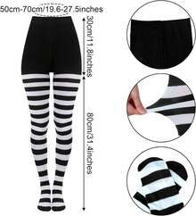 2 Pairs Women's Nylon Striped Tights Striped Tights Women Women's Stocking Hosiery - Đỏ và Đen - Xem 7