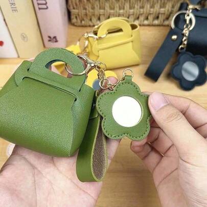 2026 New PU Leather Mini Square Wallet, Small Floral Mirror Decor, Multi-Color Textured Leather, Compact & Portable For Coins/Cards/Cash/Keychain, Versatile Streetwear Accessory