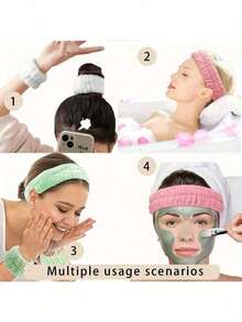 1Pcs Adjustable Women's Spa Facial Headband, Shower & Makeup Hair Tie Suitable For Washing Face, Soft Towel & Hair Styling Accessory Accessories - Hồng - Xem 5