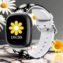 Compatible With Watch Band Fitbit Versa 3, Versa 4, Sense, Sense 2, Holiday Pattern Silicone Replacement Strap{Inchcolor_nameinch:InchBlackDaisyinch,Inchsize_nameinch:InchForVersa4/Versa3/Sense2/Senseinch} - BlackDaisy - View 3