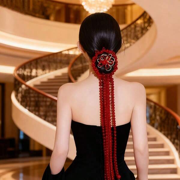 Fashionable Woven Headband With Pearl Details, Suitable For Weddings