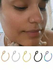 1Pcs/3Pcs Set 8mm Stainless Steel Fake Nose Ring, Non-Piercing Clip On Lip Septum Hoop, Faux Nose Jewelry, Goth Punk Grunge Aesthetic Lip Nail, Cartilage Earring, Body Jewelry For Women Men, Christmas Halloween Party Concert Gifts, Alternative Emo Punk Accessories - 銀色 - 查看 5
