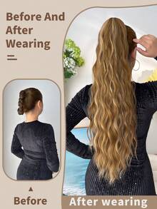 爪形马尾辫接发配件 26 英寸勃艮第自然波浪耐热纤维合成马尾辫发片，适合女性圣诞节、万圣节派对和日常使用 - 彩色 - 查看 4
