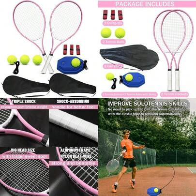 Tennis Rackets For Adult 2 Players Adult Recreational Tennis Rackets Set For Beginners And Professional With 4 Tennis Balls 3 Overgrips 2 Tennis Bag