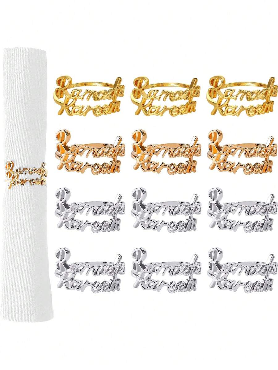 6pcs Ramadan Napkin Ring, Carnival Napkin Ring, Metal Napkin Ring Holder Suitable For Eid Al Fitr Parties, Ramadan Holiday Table Decoration (Silver, Gold, Rose Gold) - Multicolor - View 1
