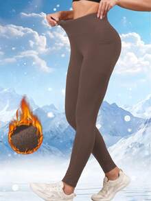 Yoga Pants Are As Smooth As Silk, High Elasticity, High Waist, Sports Tight Leggings For Fitness In Autumn And Winter, High Top Side Pockets, Tight Leggings For Fitness In Autumn And Winter - 咖啡棕 - 查看 4