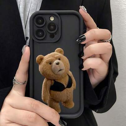 Un oso de peluche marrón humorístico y único vestido con un bikini negro, con patrones de diseño y símbolos científicos.Esta funda de teléfono moderna y popular es a prueba de golpes, anti-huellas y ofrece cobertura completa con una carcasa protectora suave y gruesa, compatible. Funda para smartphone con diseños variados