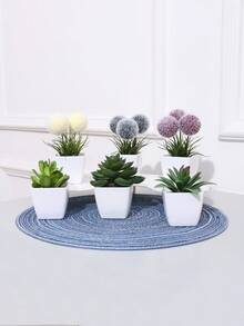 1pc/6pcs Artificial Mini Succulent Potted Plants, Suitable For Home Table Centerpiece, Office Bookshelf Windowsill, Wedding Party Decor