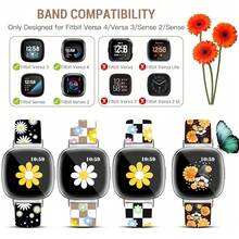 Compatible With Watch Band Fitbit Versa 3, Versa 4, Sense, Sense 2, Holiday Pattern Silicone Replacement Strap{Inchcolor_nameinch:InchBlackDaisyinch,Inchsize_nameinch:InchForVersa4/Versa3/Sense2/Senseinch} - BlackDaisy - View 9