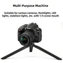 Lightweight Mini Tripod For Camera/Phone/Webcam & Selfie Stick, 360° Phone Clip & Cold Shoe Mounts - Black - View 4