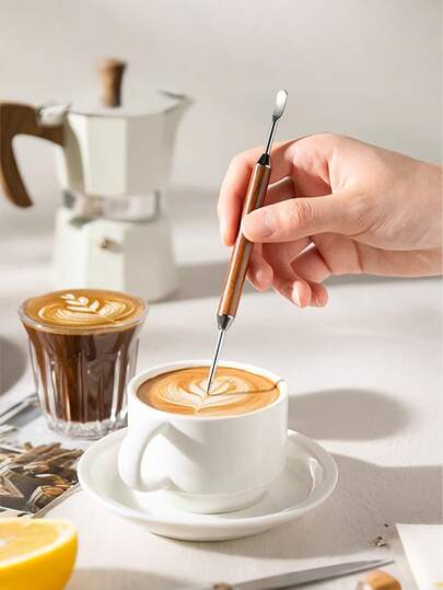 Luxury Latte Art Pen, Rosewood Handle Latte Art Pen, Carved Rod Latte Art Tool, Stainless Steel Coffee Latte Art Pen, Wooden Handle, Suitable For Cappuccino, Espresso Latte Art, Coffee Decorative Carving, Barista Drawing Pen, Reusable Beverage Decorating Tool, Suitable For Cafes, Home, Office, Coffee Lovers, Holiday Gifts, Barista Supplies