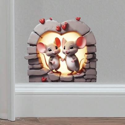 1 pieza Adorable pegatina de pared de ratón de dibujos animados con forma de corazón, pegatina de vinilo autoadhesiva y extraíble de animal, adecuada para decoración de pared de dormitorio, oficina y hogar, regalos para el Día de San Valentín y la temporada de bodas.