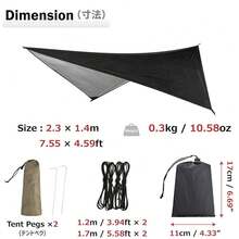 Hammock Camping Tarp Rain Fly, Waterproof Tent Shelter Awning Sunshade Cloth Picnic Mat For Outdoor HiFKing Beach BackpacFKing - Included Guy Lines & Stakes{Inchcolor_nameinch:Inch#01Blackinch,Inchsize_nameinch:Inch7.55x4.59ftinch} - #01黑色 - 查看 3